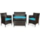 Gymax 4-Piece Patio Rattan Conversation Furniture Set Outdoor Turquoise Cushioned