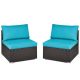 2-Pieces Patio Wicker Rattan Sectional Armless Chair Sofa w/ Turquoise Cushion