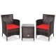 Gymax 3-Pieces Patio Outdoor Rattan Wicker Furniture Set with Red Cushioned Chairs Coffee Table