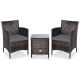 Gymax 3-Pieces Rattan Patio Outdoor Furniture Set with Grey Cushioned Chairs Coffee Table