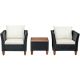 Gymax 3-Pieces Cushioned Patio Conversation Furniture Set with Beige Cushions, Wooden Table Top and Feet