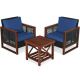 Gymax 3-Piece Rattan Outdoor Patio Conversation Furniture Set with Navy Cushion