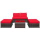 5-pcs Wicker Outdoor Patio Furniture Set with Coffee Table Ottoman Red Cushion