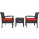 Gymax 3-Pieces Wicker Patio Conversation Furniture Set w/ Storage Table Red Cushion