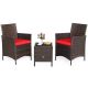3-Pieces Outdoor Rattan Conversation Set Patio Furniture Set w/ Red Cushions