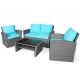 4-Pieces Patio Rattan Conversation Set Outdoor Furniture Set w/ Turquoise Cushions
