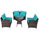 4-Pieces Rattan Patio Furniture Set Outdoor Sectional Sofa Set w/ Turquoise Cushions