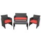 4-Pieces Rattan Patio Conversation Set Outdoor Furniture Set w/ Red Cushions