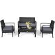 4-Pieces Rattan Wicker Garden Patio Furniture Set Black Rattan w/ Gray Cushion