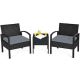 Gymax 3-Pieces Patio Rattan Conversation Furniture Set Outdoor Yard with Grey Cushions