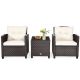 Gymax 3-Pieces Outdoor Patio Rattan Conversation Set Garden Yard w/ Off White Cushions