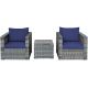 Gymax 3-Piece Rattan Patio Conversation Furniture Set Outdoor Yard with Navy Cushion