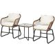 Gymax 3-Pieces Outdoor Bistro Set Patio Conversation Furniture Set with White Cushions