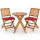 3-Pieces Folding Acacia Wood Bistro Set Patio Conversation Set with Red Cushions