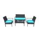 4-Piece Metal Patio Furniture Set Outdoor Garden Patio Conversation Sets with Blue Cushion