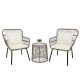 3-Piece Patio Wicker Conversation Bistro Set with 2 Chairs & Glass Top Side Table & Cushions Tan