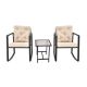 3-Piece Metal Outdoor Bistro Set with Beige Cushions