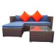 3-Pieces Wicker Patio Conversation Sectional Seating Set with Blue Cushions