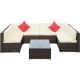 Sharie Brown 7-Piece Wicker Outdoor Sectional Set with Tempered Glass Coffee Table and 2 Pillow in Beige Cushions