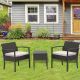 3-Piece Rattan Wicker Patio Conversation Set Outdoor Table and Chairs w/ Gray Cushions