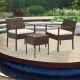 3-Piece Rattan Wicker Patio Conversation Set Outdoor Table and Chairs w/ White Cushions