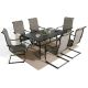 7-Piece Metal Rectangular Outdoor Dining Set with C Spring Motion Chairs and Slat Table