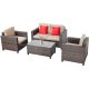 4-Piece Wicker Patio Conversation Set with Brown Cushions