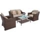 Brown 4-Piece Wicker Patio Conversation Set w/ Light Brown Cushions