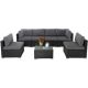 Black Brown 7-Piece Wicker Outdoor Sectional Set with Dark Gray Cushions