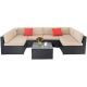 Black Brown 7-Piece Wicker Outdoor Sectional Set with Brown Cushions