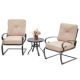 3-Piece Spring Metal Outdoor Bistro Set with Brown Cushions
