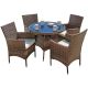 Brown 5-Piece Wicker Round Outdoor Dining Set w/ Brown Cushions