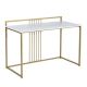 FurnitureR Olesia 47.2 in. Retangular White Wood Top Gold Metal Frame Computer Desk
