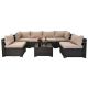 7-pc Wicker Patio Conversation Sectional Seating Set with Beige Cushions