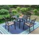 Black 5-Piece Metal Square Outdoor Patio Dining Set with Slat Table and Fashion Stackable Chairs