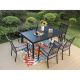 Black 7-Piece Metal Outdoor Patio Dining Set with Extendable Table and Fashion Stackable Chairs