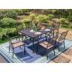 Black 7-Piece Metal Rectangle Outdoor Patio Dining Set with Slat Table and Fashion Stackable Chairs