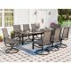 Black 9-Piece Metal Patio Outdoor Dining Set with Extendable Table and Textilene Swivel Chairs HD-S9-30520