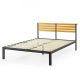 Kasi Black Queen Metal Shelf Solid Pine Wood Platform Bed with Panel Headboard