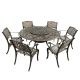  Contemporary Modern 7-Piece Bronze Aluminum Outdoor Dining Set with Lazy Susan and 6-Chairs