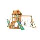 Creative Cedar Designs Mountain View Lodge Playset with Wooden Roof, Monkey Bars, and Multi-Color Swing Set Accessories and Green Slide