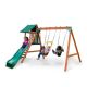 Swing-N-Slide Playsets Ranger Plus Wooden Outdoor Playset with Swings, Trapeze Bar, Wave Slide and Backyard Swing Set Safety Handles