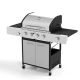 PHI VILLA 4-Burner Propane Gas Grill in Stainless Steel with Side Burner Regulator and Hose
