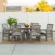 Walker Edison Furniture Company Grey Wash 7-Piece Classic Wood Outdoor Patio Dining Set with Cream Cushions