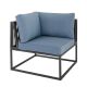 Welwick Designs Metal Corner Modern Modular Outdoor Patio Sectional Chair w/ Blue Cushions