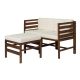 Welwick Designs Dark Brown Acacia Wood Modular Left and Right Arm Outdoor Sectional Chairs and Ottoman w/ Cream Cushions