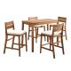 Welwick Designs Brown 5 pc Acacia Wood Rectangle Counter Height Outdoor Dining Set w/ White Cushions