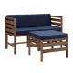 Welwick Designs Dark Brown 3-Piece Acacia Wood Modular Patio Conversation Set w/ Navy Cushion
