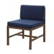 Welwick Designs Dark Brown Armless Acacia Wood Outdoor Modular Chair w/ Navy Cushion