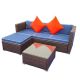 3-Piece Patio Wicker Rattan Outdoor Furniture Sectional Sofa Set with Blue Cushions